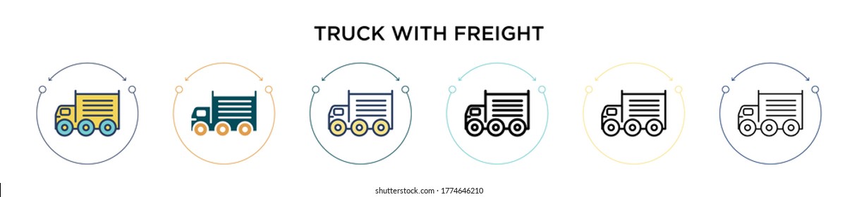 Truck with freight icon in filled, thin line, outline and stroke style. Vector illustration of two colored and black truck with freight vector icons designs can be used for mobile, ui, web