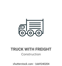 Truck with freight outline vector icon. Thin line black truck with freight icon, flat vector simple element illustration from editable construction concept isolated stroke on white background