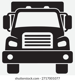 Icono del frente del camión que representa el icono del autobús de carga y logística. Silueta negra.
