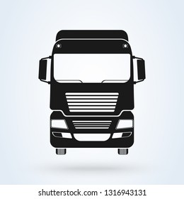 Truck Front Icon Vector Illustration. Isolated On White. Freight Solutions. Trucking Logo