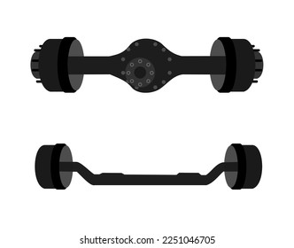 Truck front and rear axle in black and white, vector illustration