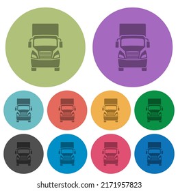 Truck-Frontansicht dunkler, flache Symbole auf farbigem Hintergrund