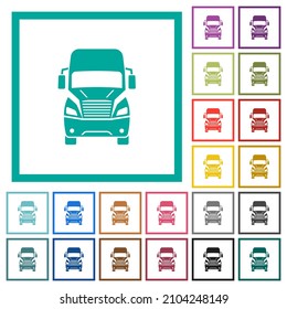 Truck front view flat color icons with quadrant frames on white background
