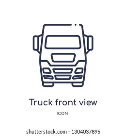 truck front view icon from transport outline collection. Thin line truck front view icon isolated on white background.