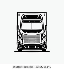 Truck Front View Monochrome Silhouette Vector Isaolated. Best for Trucking Related Industry