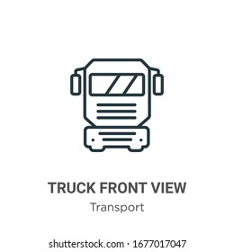 Truck front view outline vector icon. Thin line black truck front view icon, flat vector simple element illustration from editable transport concept isolated stroke on white background