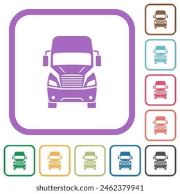 Truck front view simple icons in color rounded square frames on white background