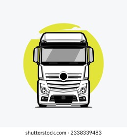 Aislado el vector de visión frontal del camión. Ilustración europea de Semi Truck. Lo mejor para la industria del transporte por carretera y de mercancías