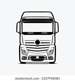 Truck Front View Vector. Silhouette Monochrome European Semi Truck Vector Isolated