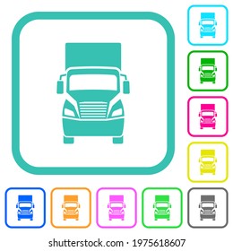 Truck front view vivid colored flat icons in curved borders on white background