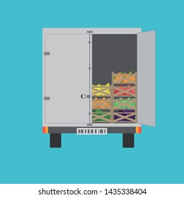 Truck with fruit and vegetables inside