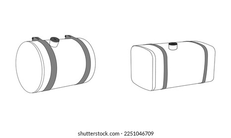 Truck fuel tank in oval and rectangular shape, vector line on white background