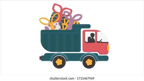 A truck full of bright packed gifts. Flat style isolated on white vector illustration.