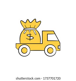 truck and full of money sack yellow doodle theme