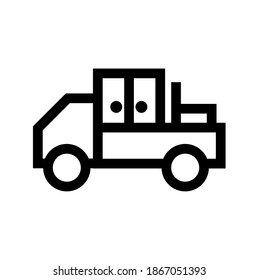 Truck with furniture. Linear icon. Vector illustration.