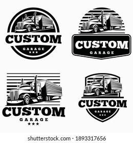 Truck Garage And Community Logo Line Art Vector Isolated