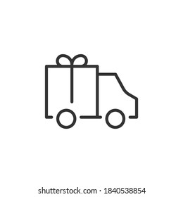 Truck with gift box icon isolated on white background. Delivery symbol modern, simple, vector, icon for website design, mobile app, ui. Vector Illustration