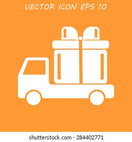 truck with a gift vector icon EPS