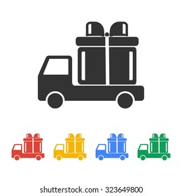 truck with a gift vector icon EPS