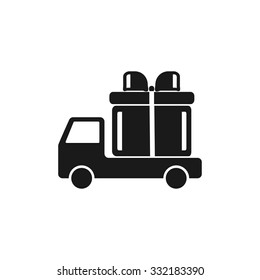 truck with a gift vector icon EPS