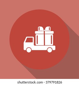 truck with a gift vector icon EPS