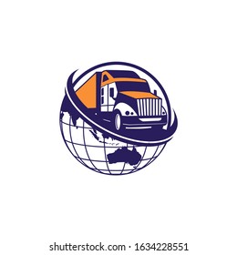 Truck With Globe Logo Vector Template