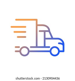 Truck gradient linear vector icon. Cargo delivery. Transportation and logistics. Express shipment. Dynamic movement. Thin line color symbol. Modern style pictogram. Vector isolated outline drawing