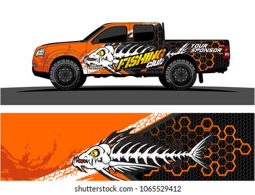 Truck Graphic. Cartoon of angry fish bones with grunge background