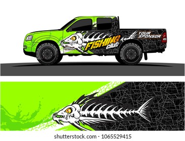 Truck Graphic. Cartoon of angry fish bones with grunge background
