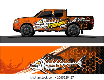 Truck Graphic. Cartoon of angry fish bones with grunge background