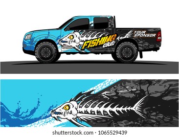 Truck Graphic. Cartoon of angry fish bones with grunge background