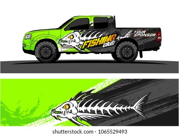 Truck Graphic. Cartoon of angry fish bones with grunge background
