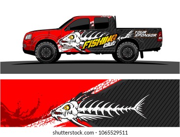 Truck Graphic. Cartoon of angry fish bones with grunge background