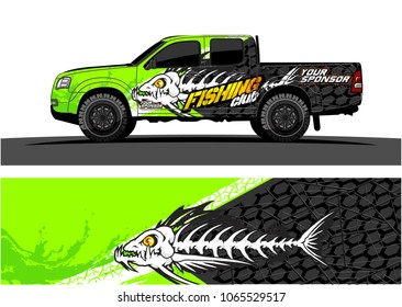 Truck Graphic. Cartoon of angry fish bones with grunge background