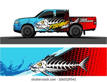 Truck Graphic. Cartoon of angry fish bones with grunge background