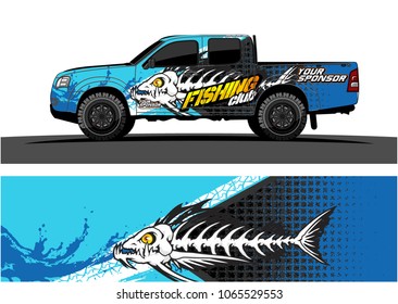 Truck Graphic. Cartoon of angry fish bones with grunge background