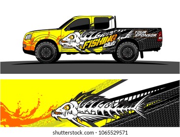 Truck Graphic. Cartoon of angry fish bones with grunge background