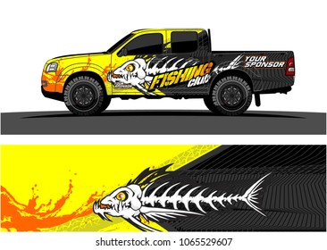 Truck Graphic. Cartoon of angry fish bones with grunge background svg