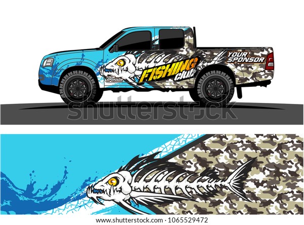 Truck Graphic. Cartoon of angry fish bones\
with grunge background
