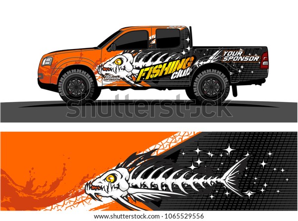 Truck Graphic. Cartoon of angry fish bones
with grunge background