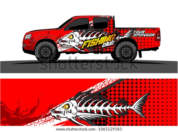 Truck Graphic. Cartoon of angry fish bones\
with grunge background