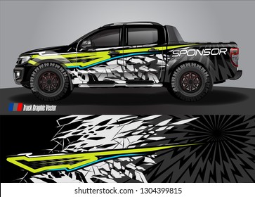 Truck Graphic designs. shattered glass with grunge background vector concept for vinyl Wrap and Vehicle branding 
