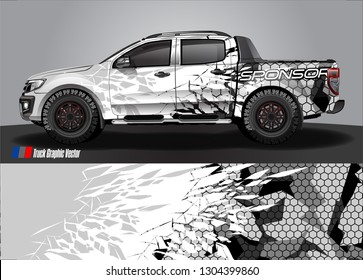 Truck Graphic designs. shattered glass with grunge background vector concept for vinyl Wrap and Vehicle branding 
