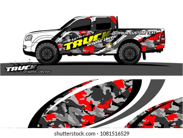 truck Graphic vector. abstract curved shape with camouflage background design for vinyl wrap and vehicle branding 