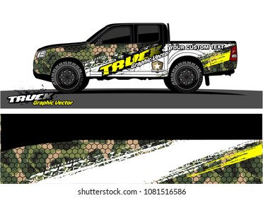 truck Graphic vector. abstract curved shape with camouflage background design for vinyl wrap and vehicle branding 