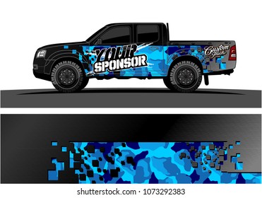 truck graphic vector design. abstract square shapes with grunge background for vinyl wrap.