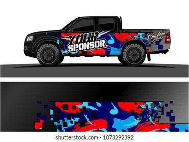 truck graphic vector design. abstract square shapes with grunge background for vinyl wrap.