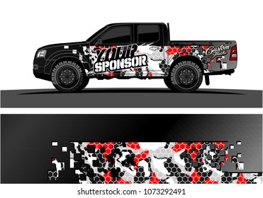 truck graphic vector design. abstract square shapes with grunge background for vinyl wrap.