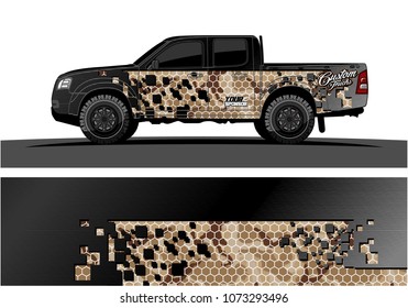 truck graphic vector design. abstract square shapes with camouflage background for vinyl wrap.