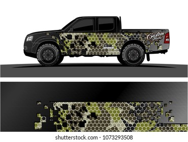 truck graphic vector design. abstract square shapes with camouflage background for vinyl wrap.